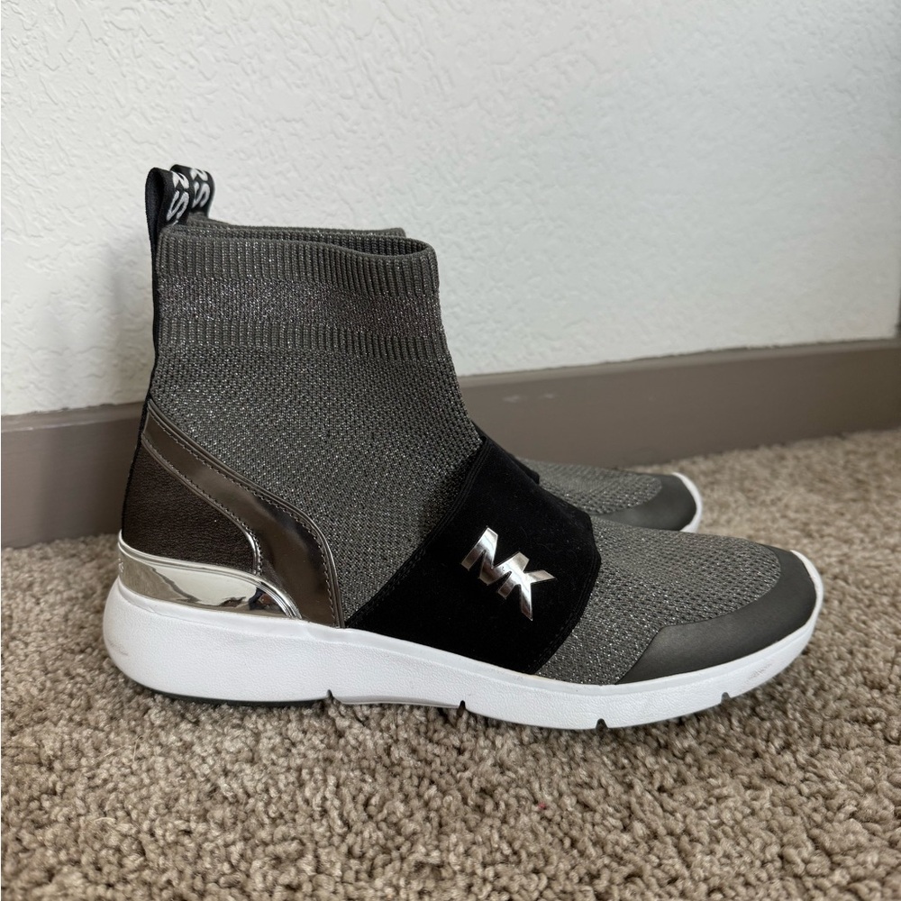 Michael Kors Knit Slip On Sneakers in Black, Silver, and White